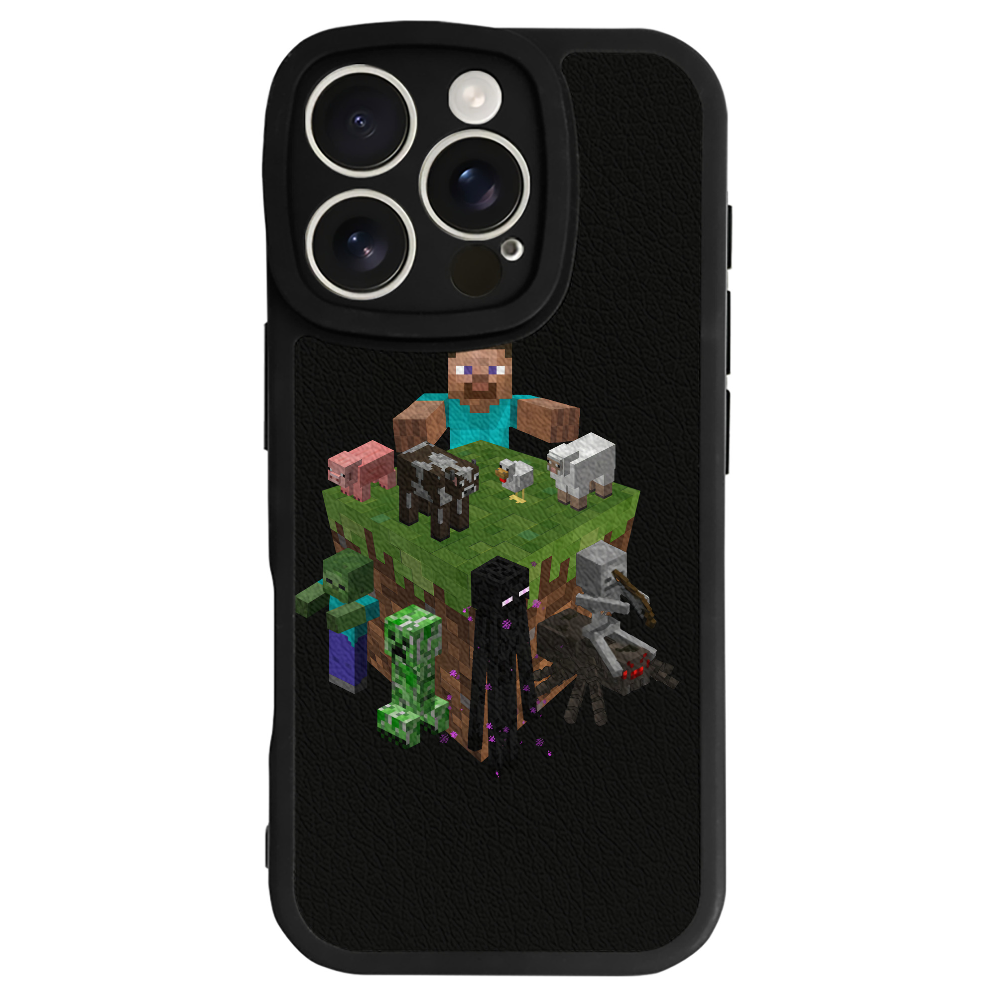 （画像用） マインクラフト ブロックの世界 Minecraft MC Block world 【iPhone 16シリーズ対応】シリコンスマホケース（レザー調） 材質：シリコン